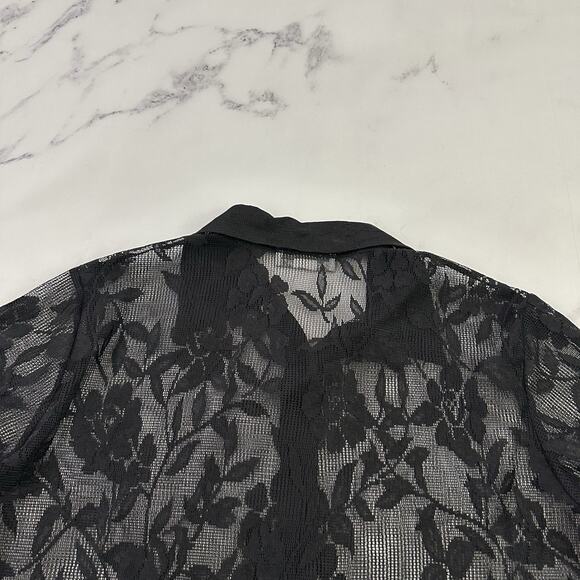 Fashion Bug Womens Vintage Y2k Lace Top Size L Black Sheer Floral Button Up - Picture 8 of 11